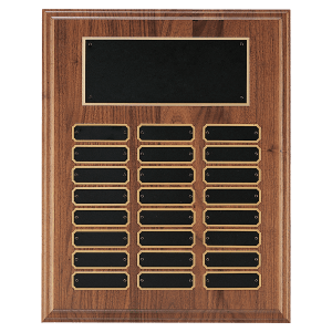 Walnut Step-Edge 24 Plate Perpetual Plaque with Black Brass Plate
