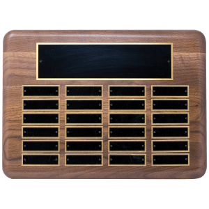 Walnut 24 Plate Perpetual Plaque with Black Brass Plated Steel Plates