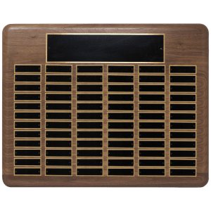 Walnut 96 Plate Perpetual Plaque with Black Brass Plated Steel Plates