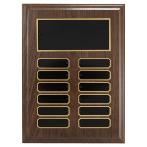 Walnut Step-Edge 12 Plate Perpetual Plaque with Black Brass Plate