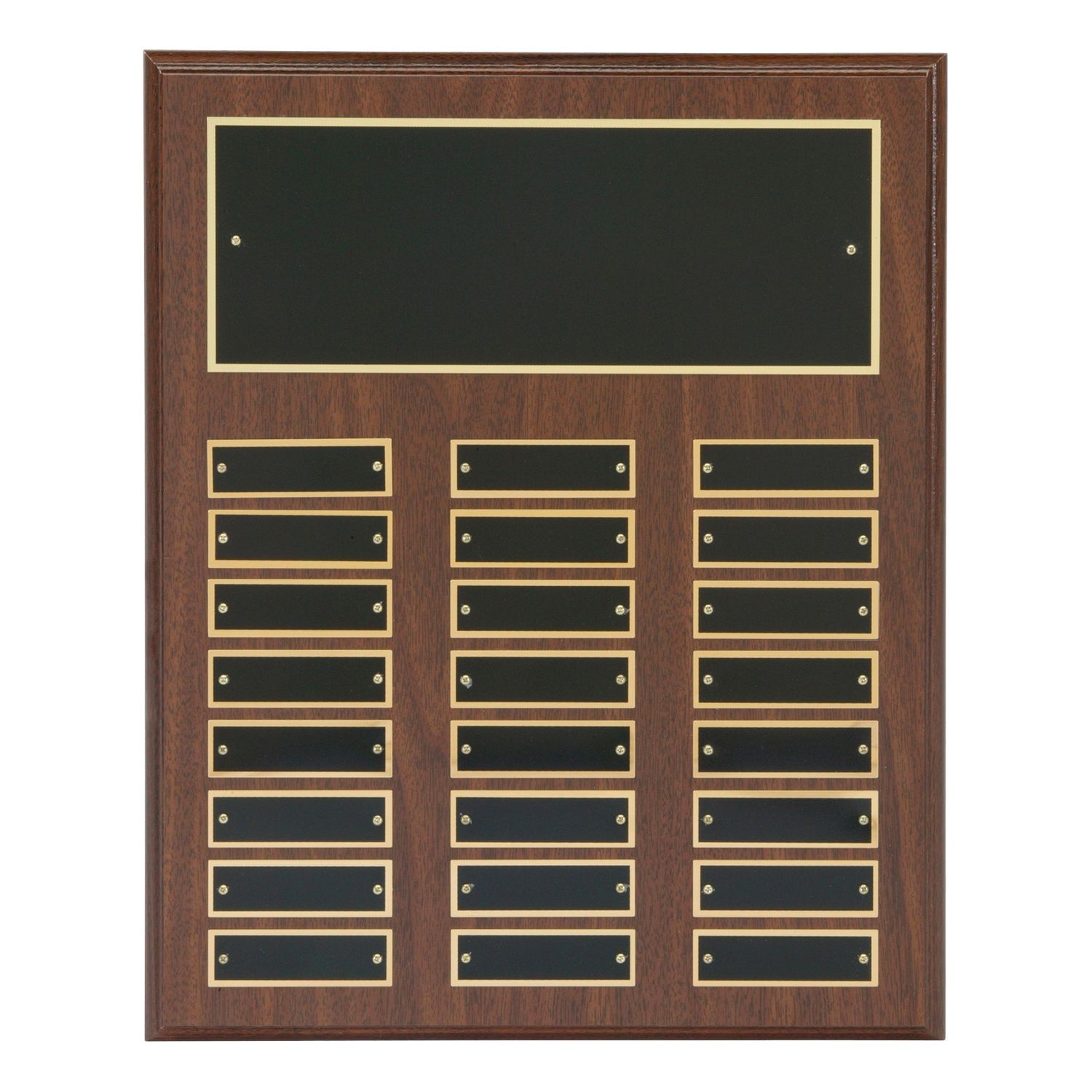 Perpetual Plaque with 24 Black Brass Plates, Cherry Finish