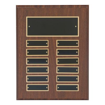 Perpetual Plaque with 12 Black Brass Plates, Cherry Finish