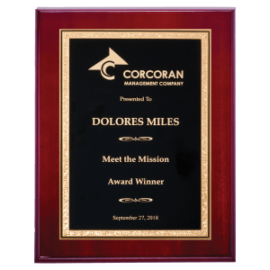 Black with Gold Florentine Border LaserFX Plate on Rosewood High Lustr Plaque