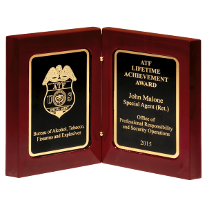 High Gloss Rosewood Finish Book Award with Two Black/Gold LaserFX Plates