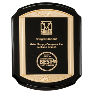 Black Piano Finish Plaque with Gold Sunburst Frame &amp; Black LaserFX Plate