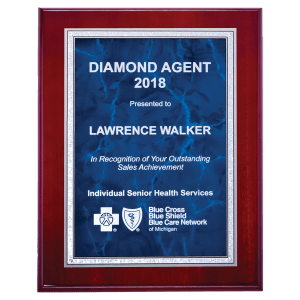 Blue Marble/Silver Florentine Border Aluminum Plate/Rosewood High Lustr Plaque