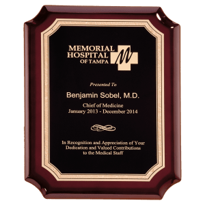 High Gloss Rosewood Plaque with Gold Florentine Border Black LaserFX Plate