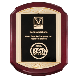 Rosewood Piano Finish Plaque with Gold Sunburst Frame and Black LaseFX Plate