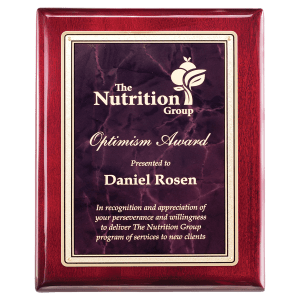 Rosewood Piano Finish Plaques w/Ruby Marble Florentine Designer LaserFX Plate