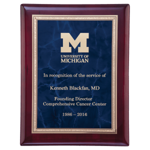 Sapphire/Gold Florentine Border LaserFX Plate/Rosewood Piano Finish Plaque