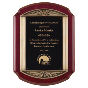 Rosewood Piano Finish Plaque with Antique Bronze Frame &amp; Black LaserFX Plate