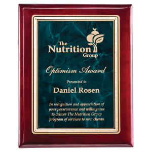 Rosewood Piano Finish Plaques w/Emerald Marble Florentine Designer LaserFX Plate