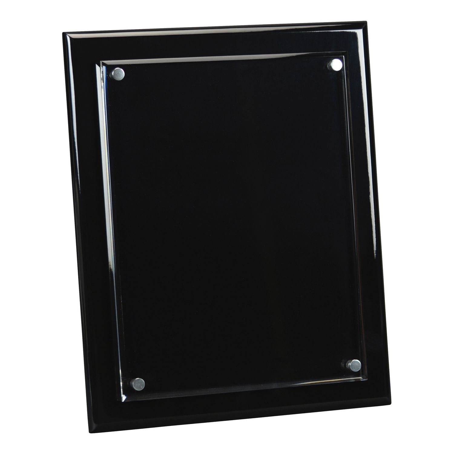 Standing Piano Finish Plaque with Acrylic, Black / Silver