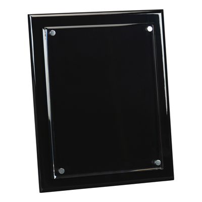 Standing Piano Finish Plaque with Acrylic, Black / Silver