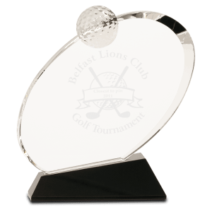 1mall Clear Crystal Oblong Golf Award on Black Crystal Base
