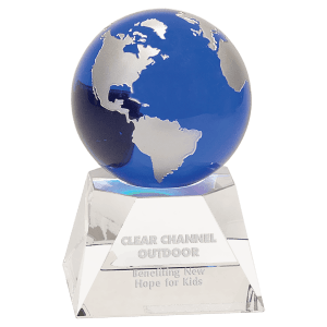 Blue Crystal Globe on Clear Crystal Base