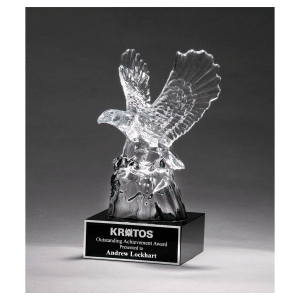 Carved Crystal Eagle on a Black Crystal Base with Black/Silver Plate