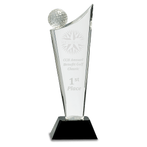 Clear Crystal Golf Wave on Black Pedestal Base