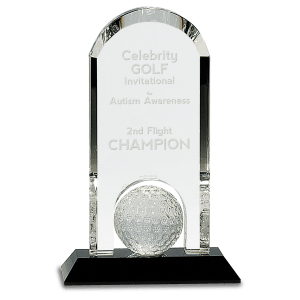 Clear Crystal Dome with Inset Golf Ball on Black Pedestal Base