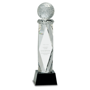 Clear Crystal Golf Ball on Facet Column w/Black Base