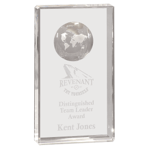 Extra Large Clear Crystal Rectangle with Globe Etching
