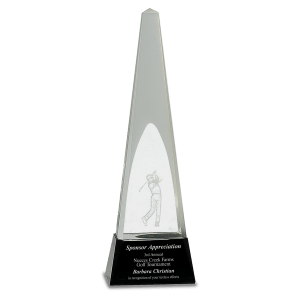Large Clear Crystal 3D Golf Spire on Black Pedestal Base
