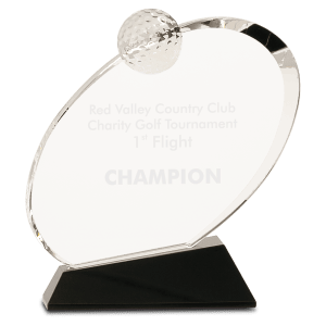 Large Clear Crystal Oblong Golf Award on Black Crystal Base