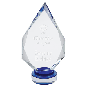 Large Diamond Crystal on Blue &amp; Clear Round Base