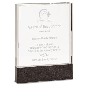 Large Clear Fusion Crystal Award with Genuine Black Marble