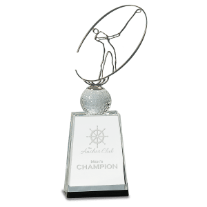 Large Clear/Black Crystal Golf Award with Silver Metal Oval Figure