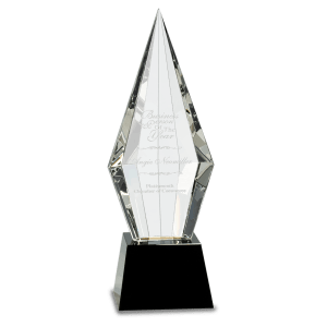 Large Obelisk Facet Crystal on Black Pedestal Base