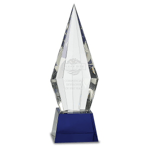 Large Obelisk Facet Crystal on Blue Pedestal Base