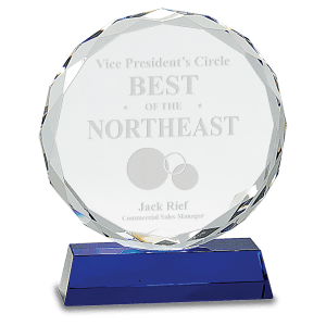Large Round Facet Crystal on Blue Pedestal Base