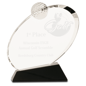 Medium Clear Crystal Oblong Golf Award on Black Crystal Base