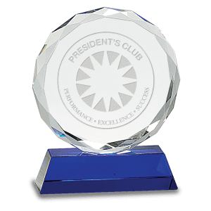Medium Round Facet Crystal on Blue Pedestal Base