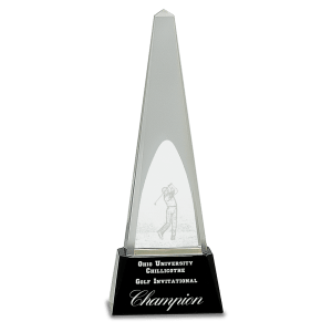 Small Clear Crystal 3D Golf Spire on Black Pedestal Base