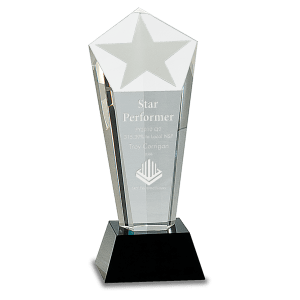 Small Crystal Frosted Star Column on Black Pedestal Base