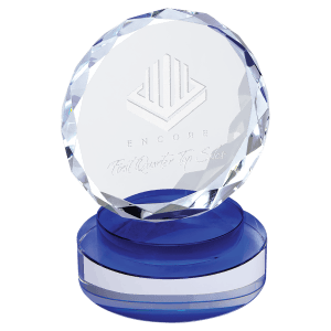 Small Round Facet Crystal on Blue &amp; Clear Round Base