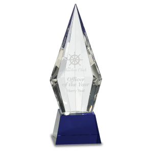 Small Obelisk Facet Crystal on Blue Pedestal Base