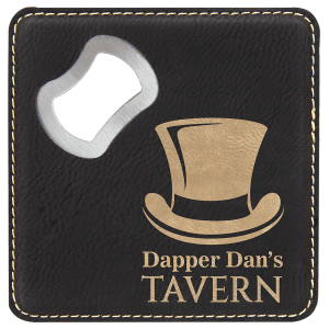 Black/Gold Leatherette Coaster with Bottle Opener