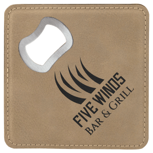 Light Brown Leatherette Coaster with Bottle Opener
