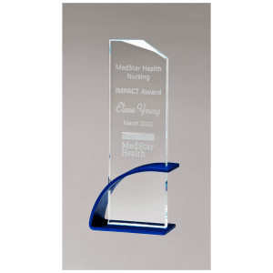 Blue Contemporary Clear Glass Award, Arched Base with Matte Metallic Finish