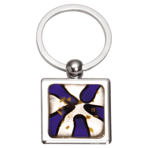Blue Art Glass Decorated Key Ring