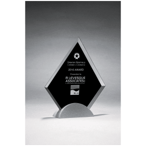 Diamond Glass Award, Black Silkscreen on Silver Metal Base