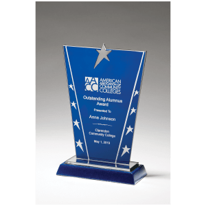 Constellation Series Glass Award with Blue Background with Chrome Plated Star