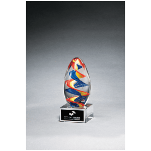 Colorful Egg Shaped Art Glass with Black Laserable Aluminum Plate