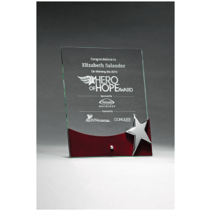 Freestanding Glass Award with High Gloss Rosewood Accent and Silver Star