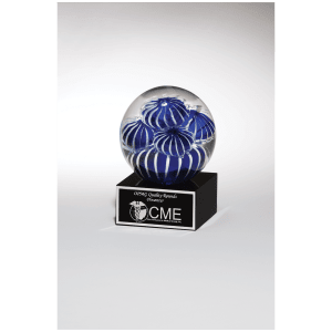 Globe with Blue &amp; White Sea Anemone Design with Black Laserable Aluminum Plate