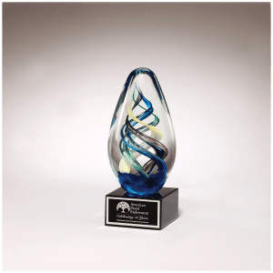 Egg Shaped Colored Art Glass/Black Glass Base w/Black Laserable Aluminum Plate