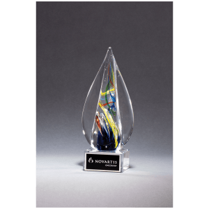 Flame Art Glass on a Clear Glass Base with Black Laserable Aluminum Plate